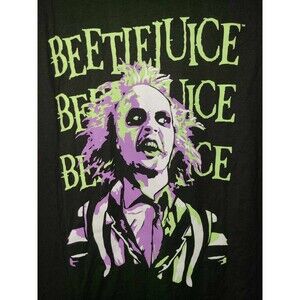 Beetlejuice Face Green & Purple Adult L T-Shirt Michael Keaton Halloween NEW